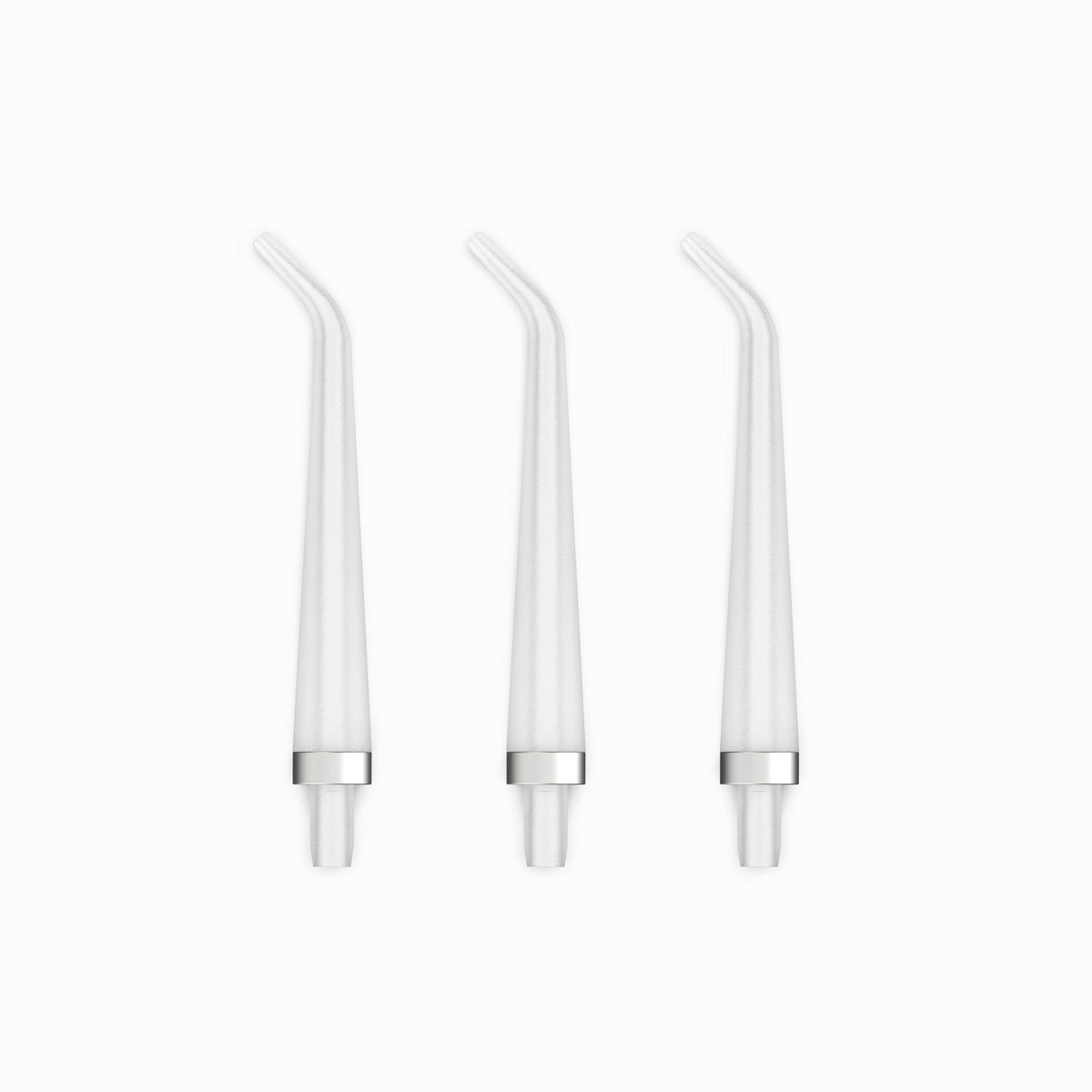 Three white straw-like objects on a white background