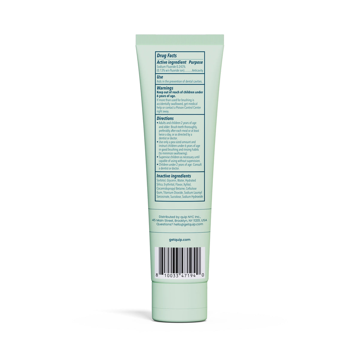 Green tube with text and a barcode on a white background