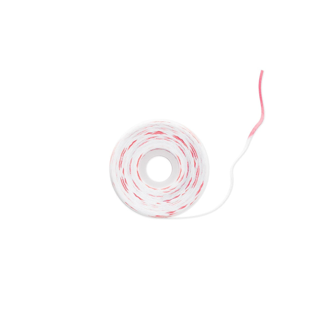 A roll of white adhesive tape with a red printed stripe pattern, shown on a plain white background.